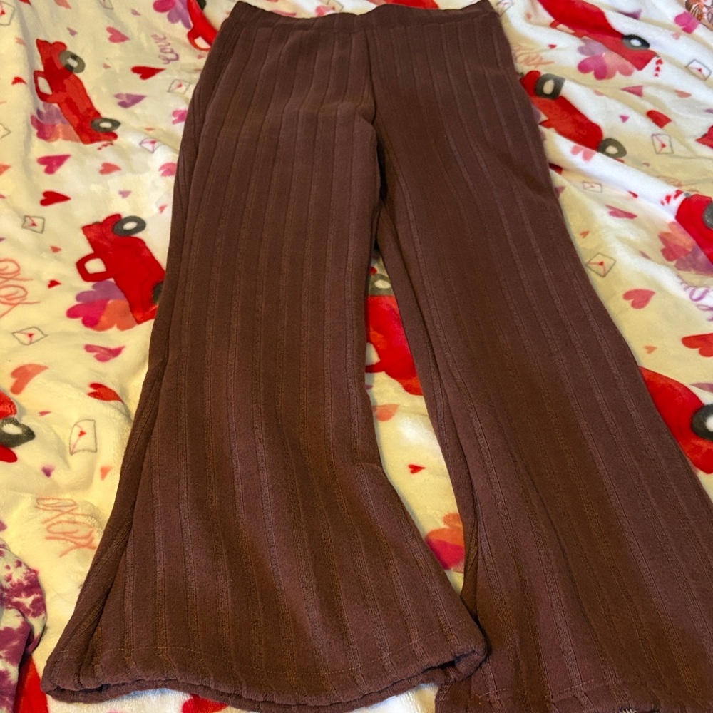 Burgendy Ribbed Flare Pants